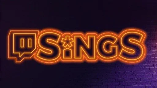 Neon sign spelling 'SINGS' with a Twitch logo on the left.