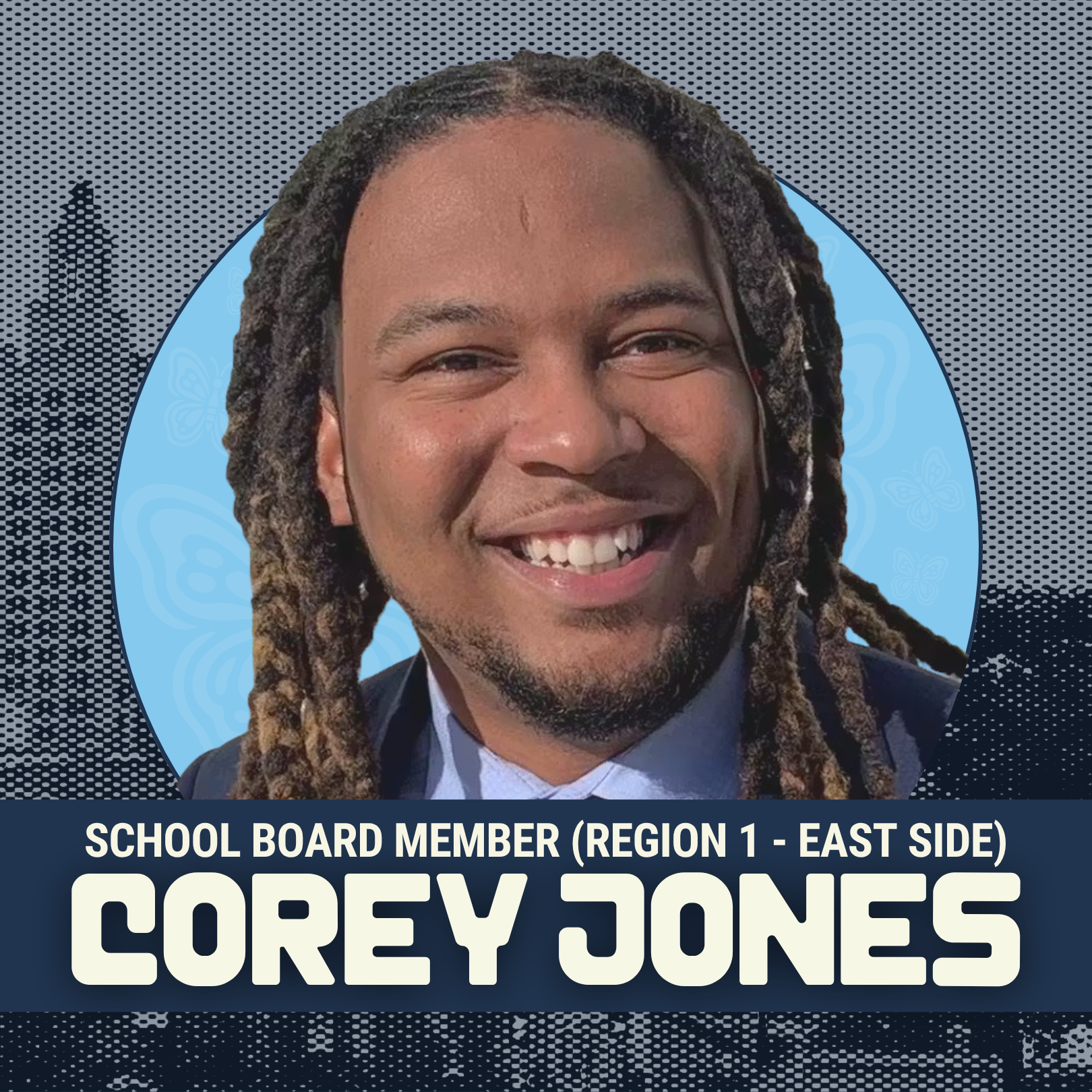 Endorsement graphic for Providence School Board Member Corey Jones