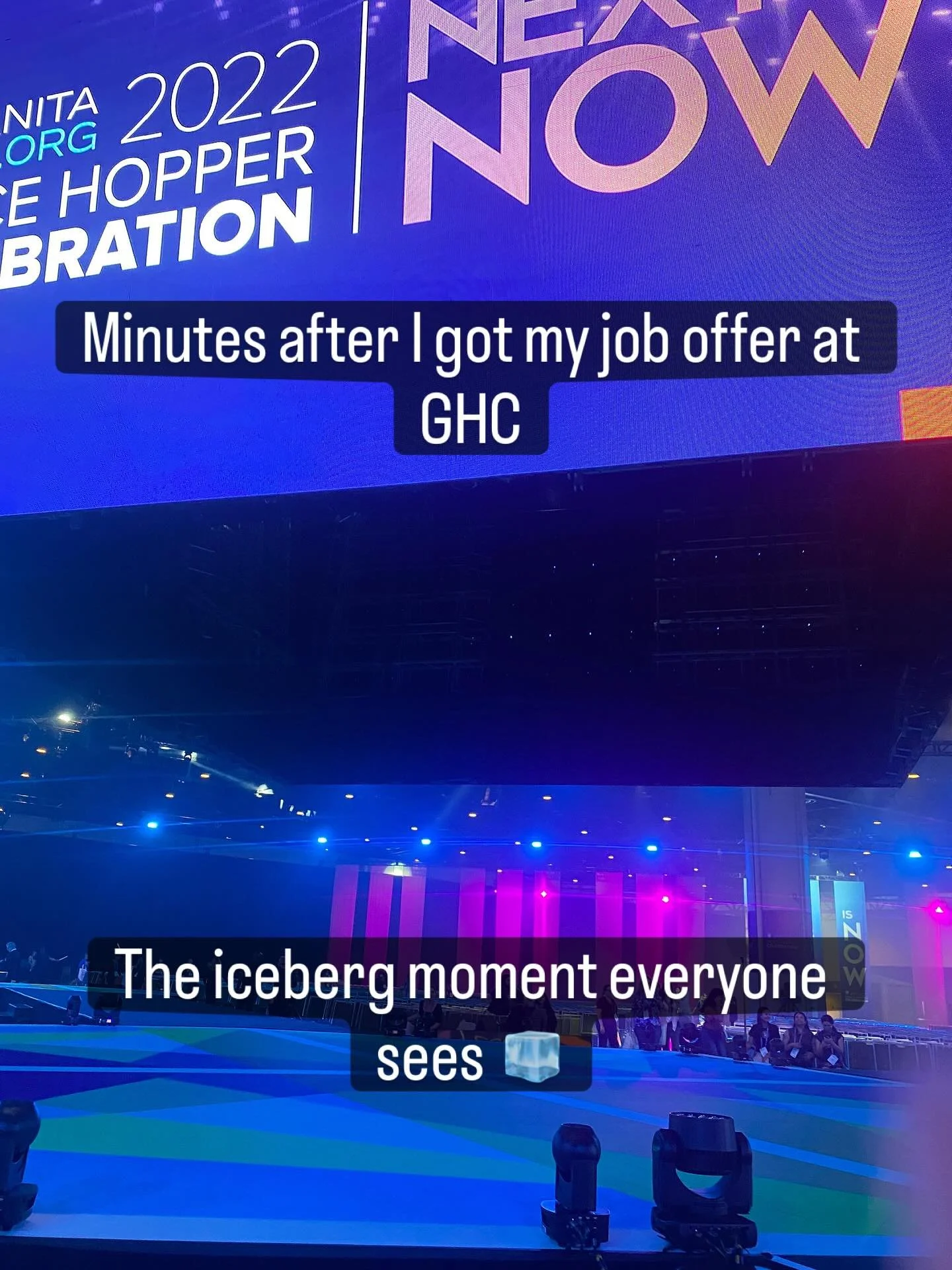 I got a job offer at Grace Hopper 2022. Here&rsquo;s the whole iceberg, not just the tip.
Everyone sees the magical moment&mdash;phone ringing before closing ceremonies, tears, celebrating. What you don&rsquo;t see? YEARS of groundwork.
The backstory