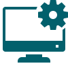 Icône d'un écran d'ordinateur avec une roue dentée, représentant les paramètres ou la configuration.
