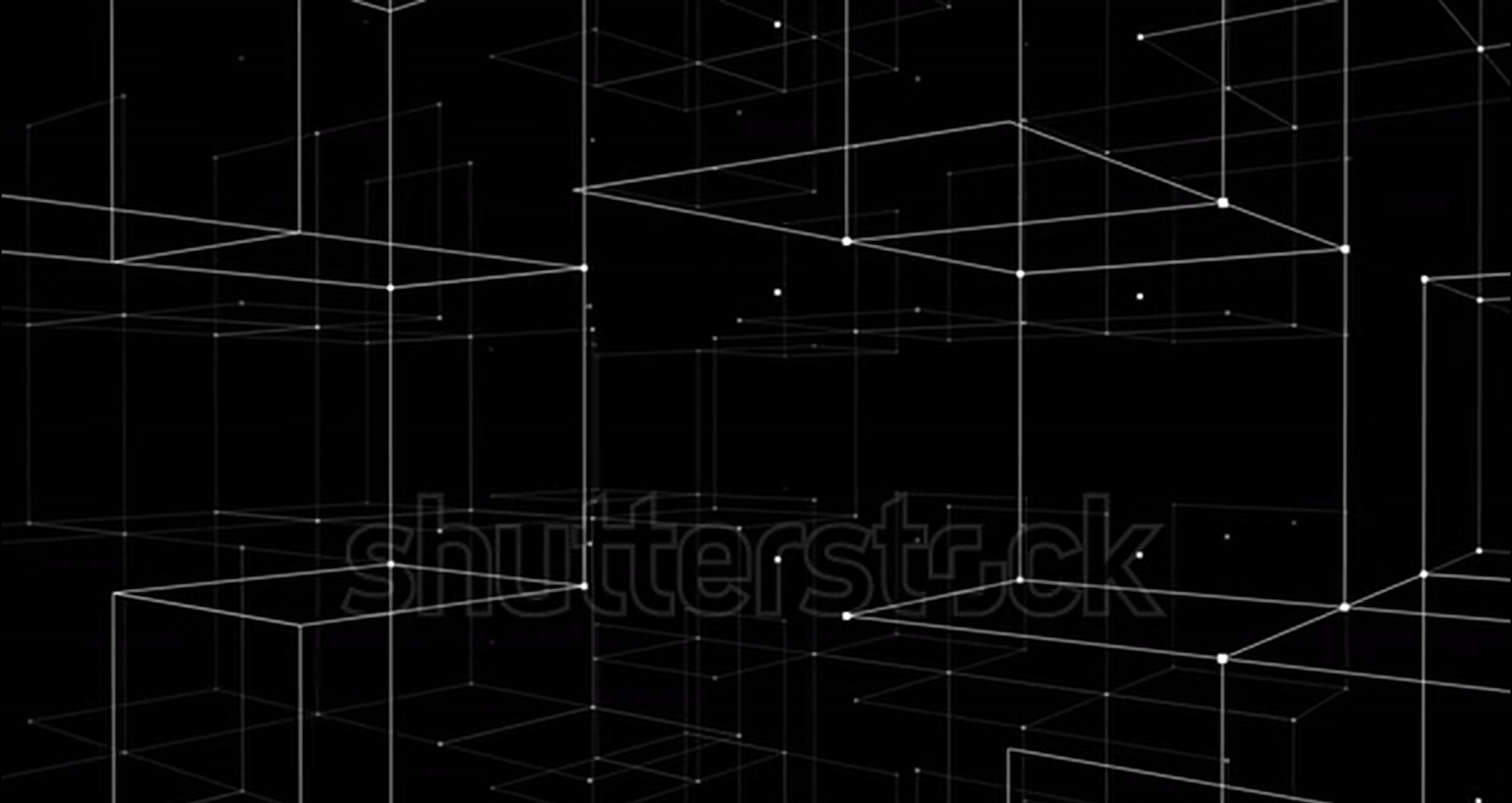 A digital illustration of a virtual 3D grid of interconnected lines and points on a black background, resembling a wireframe space or network.