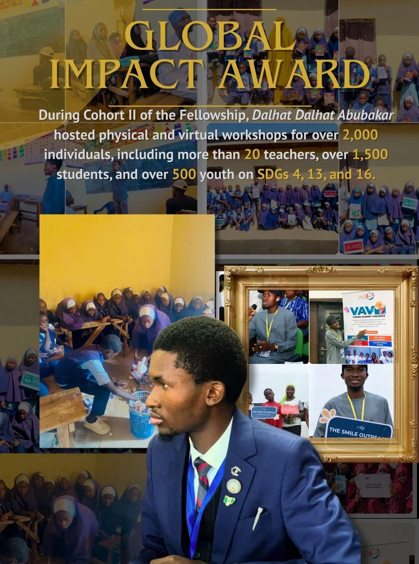 During Cohort II of the Fellowship, Global Impact Award recipient Dalhat Dalhat Abubakar @dalhatameer hosted physical and virtual workshops for over 2,000 individuals, including more than 20 teachers, over 1,500 students, and over 500 youth on SDGs 4