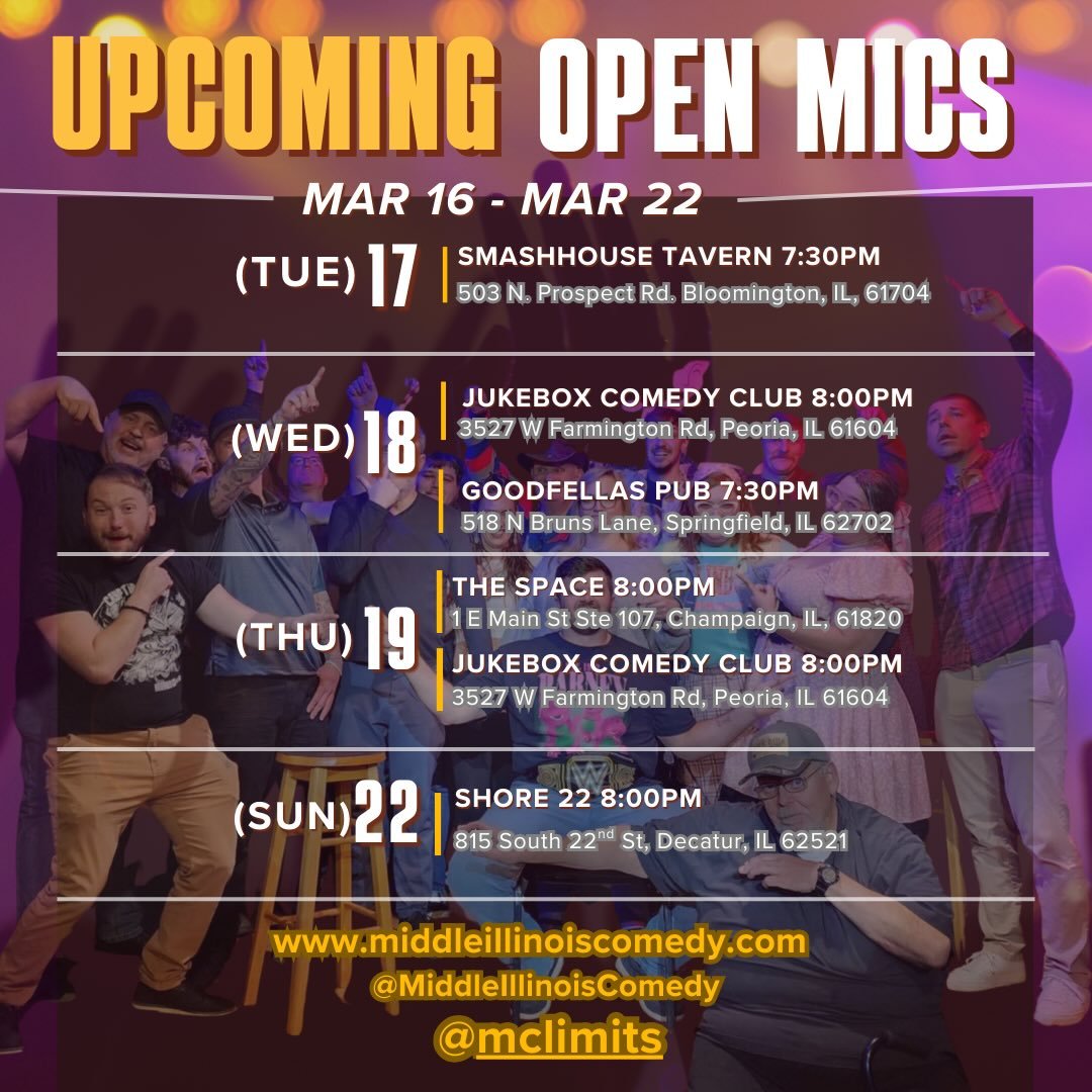 A mouthwatering plate of Tuesday-Thursday mics with a special Sunday night dessert.

Thank you @mclimits for the backdrop from their packed Friday open mic last weekend!