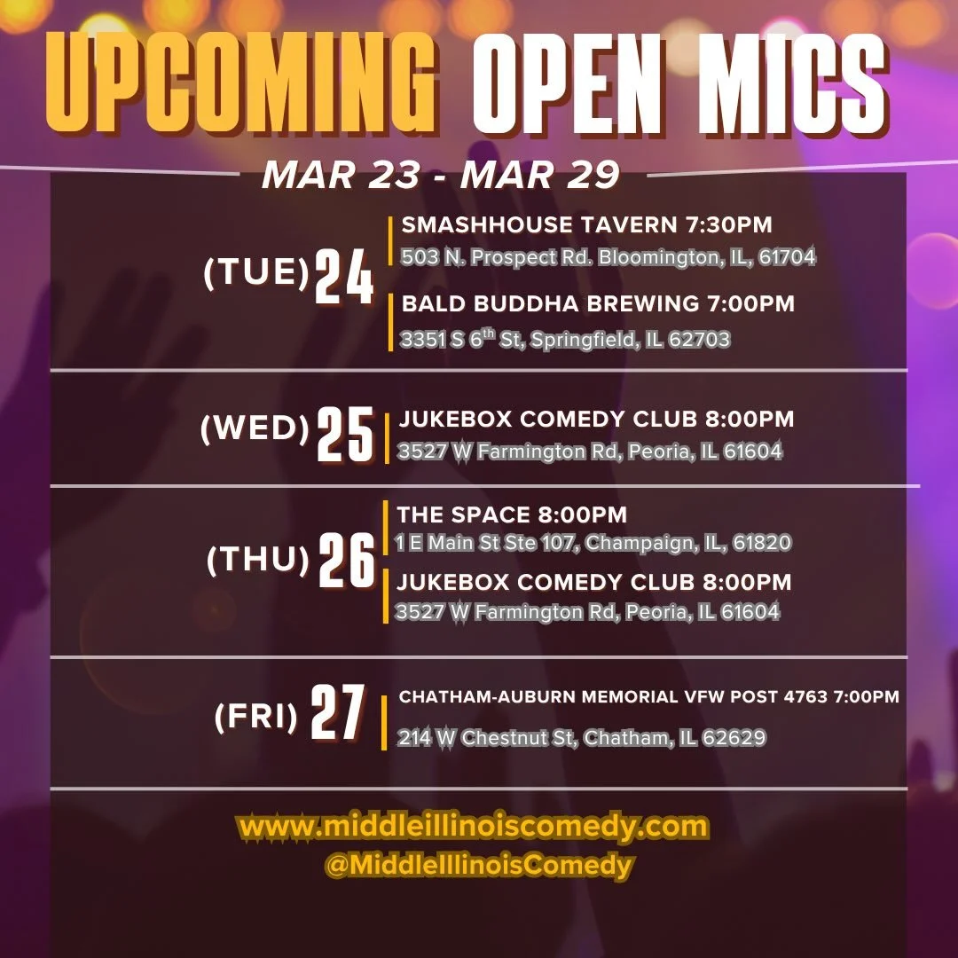 This weeks comedy open mic is up and running! Be sure to check out a show or grab some stage time!