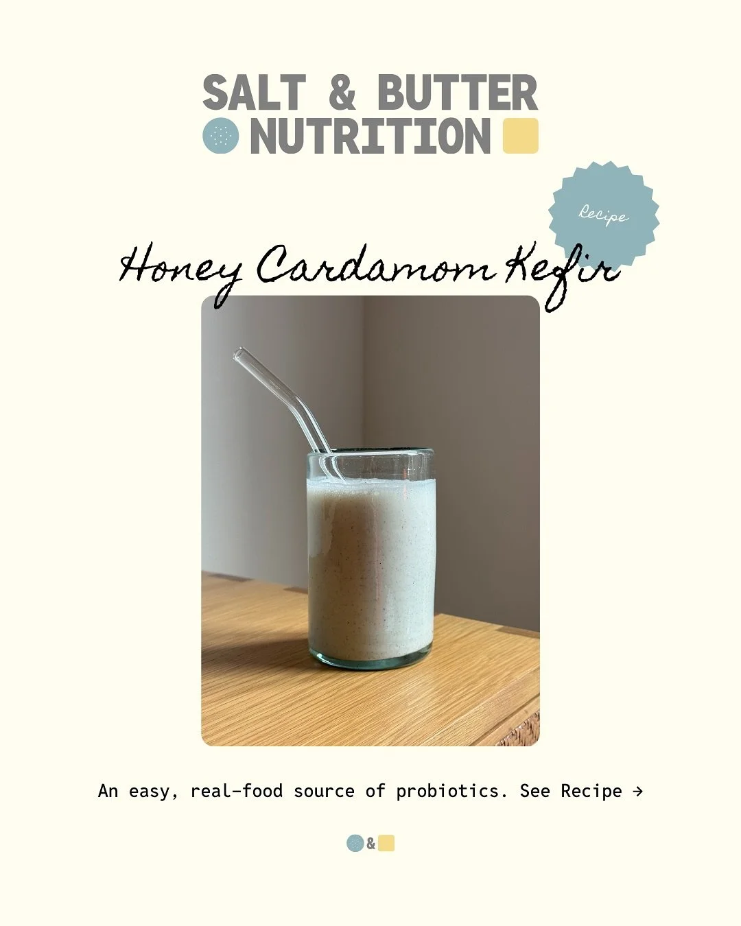 Honey Cardamom Kefir! 🍯🥛

A gently sweet, probiotic-rich drink that supports your gut, digestion, and blood sugar all with just a handful of ingredients. 

&mdash; kefir brings probiotics + protein 
&mdash; cardamom helps with bloating, gas, and bl