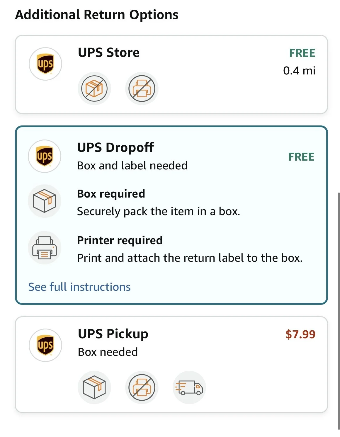 Amazon Drop off Directions - Step 1 - Select UPS Dropoff