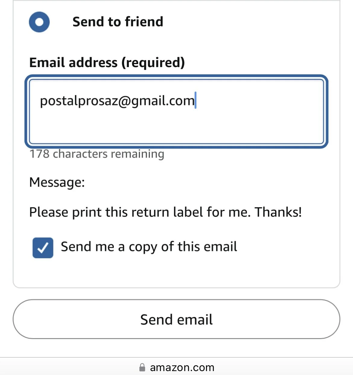 Amazon Drop off Directions - Step 3 - Send email to postalprosaz@gmail.com