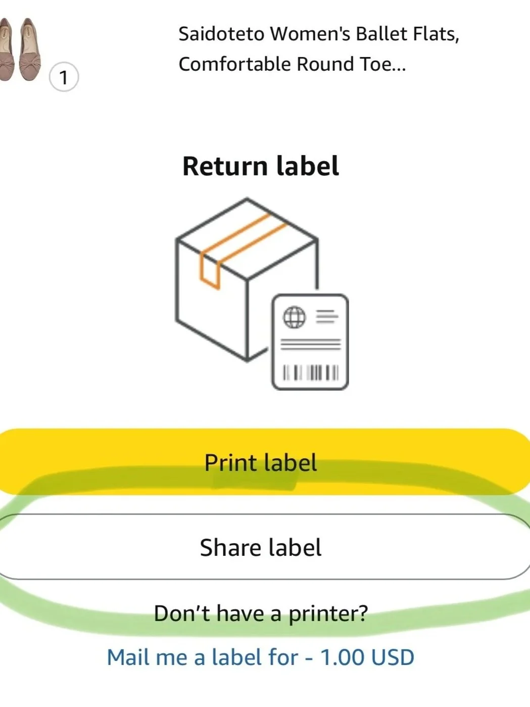 Amazon Drop off Directions - Step 1 - Click Share Label