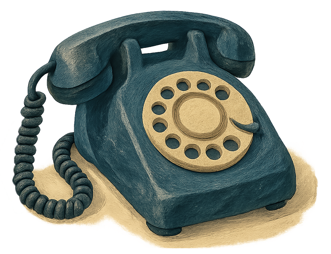 A vintage rotary phone with a dark teal body and a beige rotary dial, sitting on a light-colored surface.