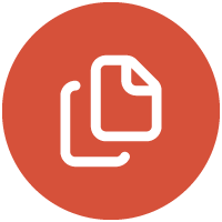 Icon of two overlapping sheets of paper inside a red circle.