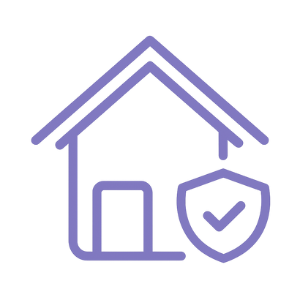 Outline of a house with a shield and checkmark symbol.