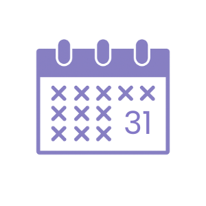 A calendar icon showing multiple marked dates and the number 31 on a purple background.