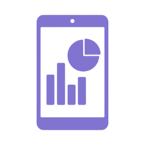 Digital tablet displaying a bar chart and pie chart for data analysis.