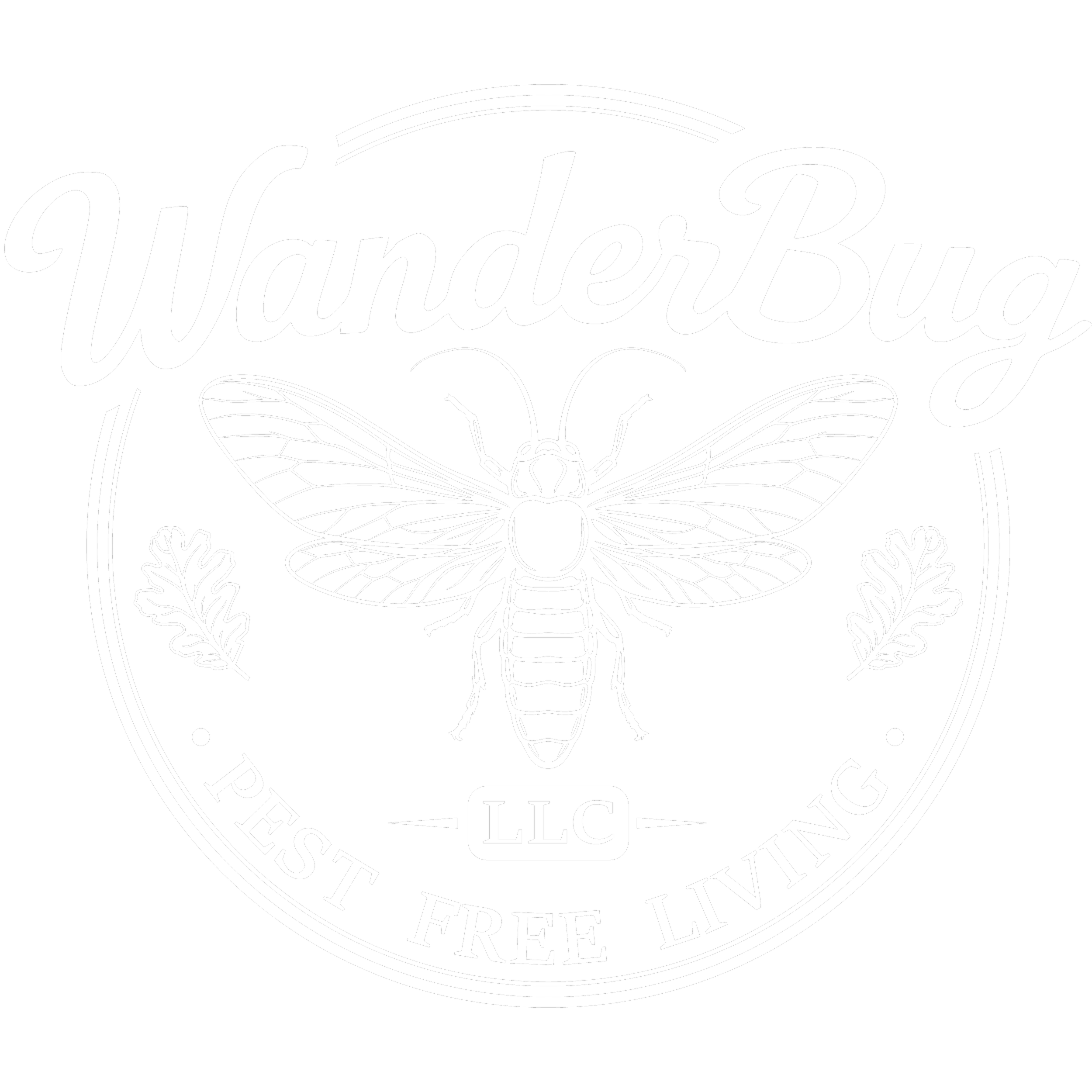 Black and white circular emblem with a moth in the center, surrounded by text that reads 'WanderB', 'Pest', 'Free', and 'LLC'.