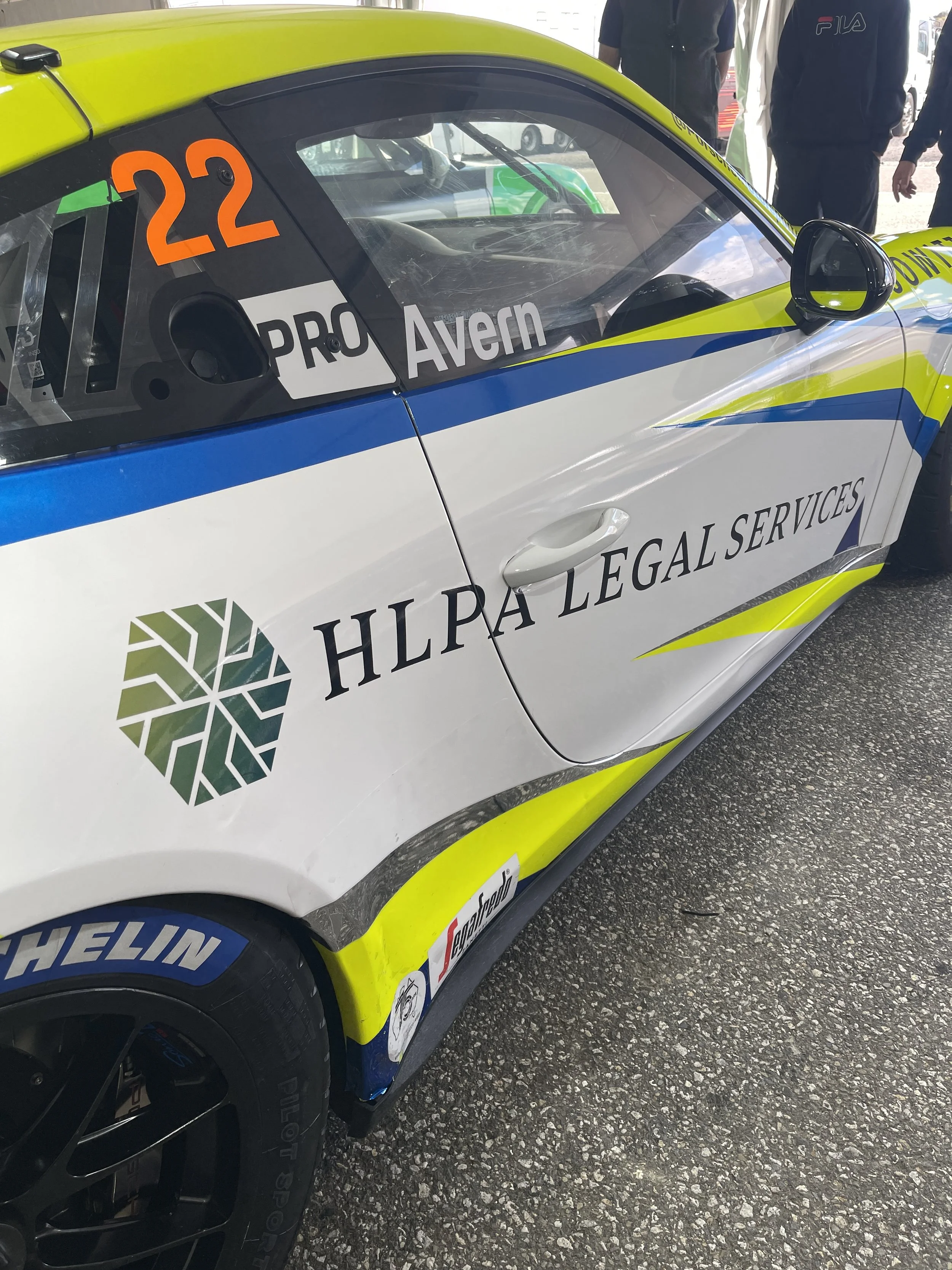 Ruairi Avern's Porsche #22, HLPA Legal Services logo, 2026 Porsche Michelin Sprint Challenge