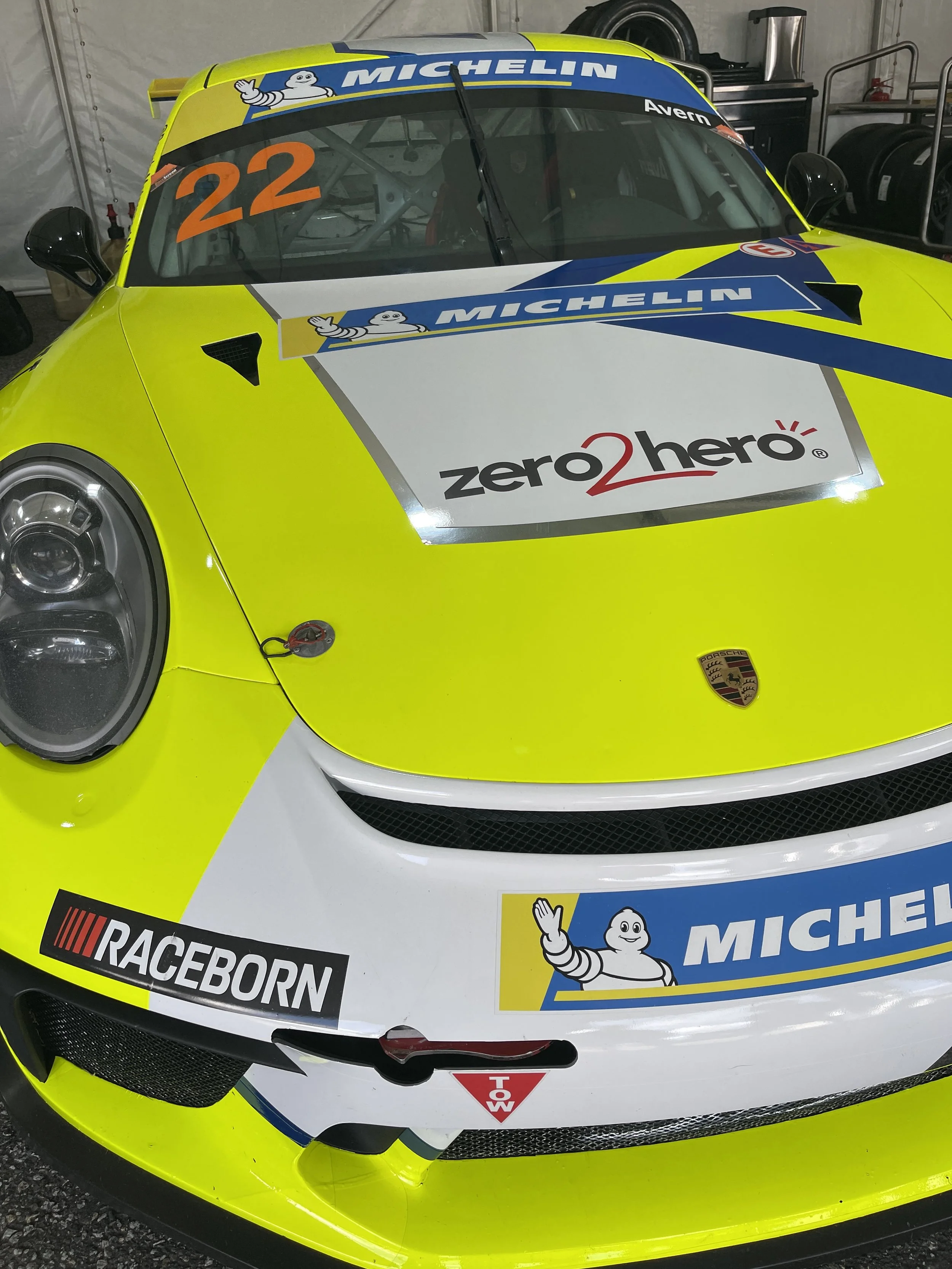 Ruairi Avern's Porsche #22, zero2hero logo, 2026 Porsche Michelin Sprint Challenge