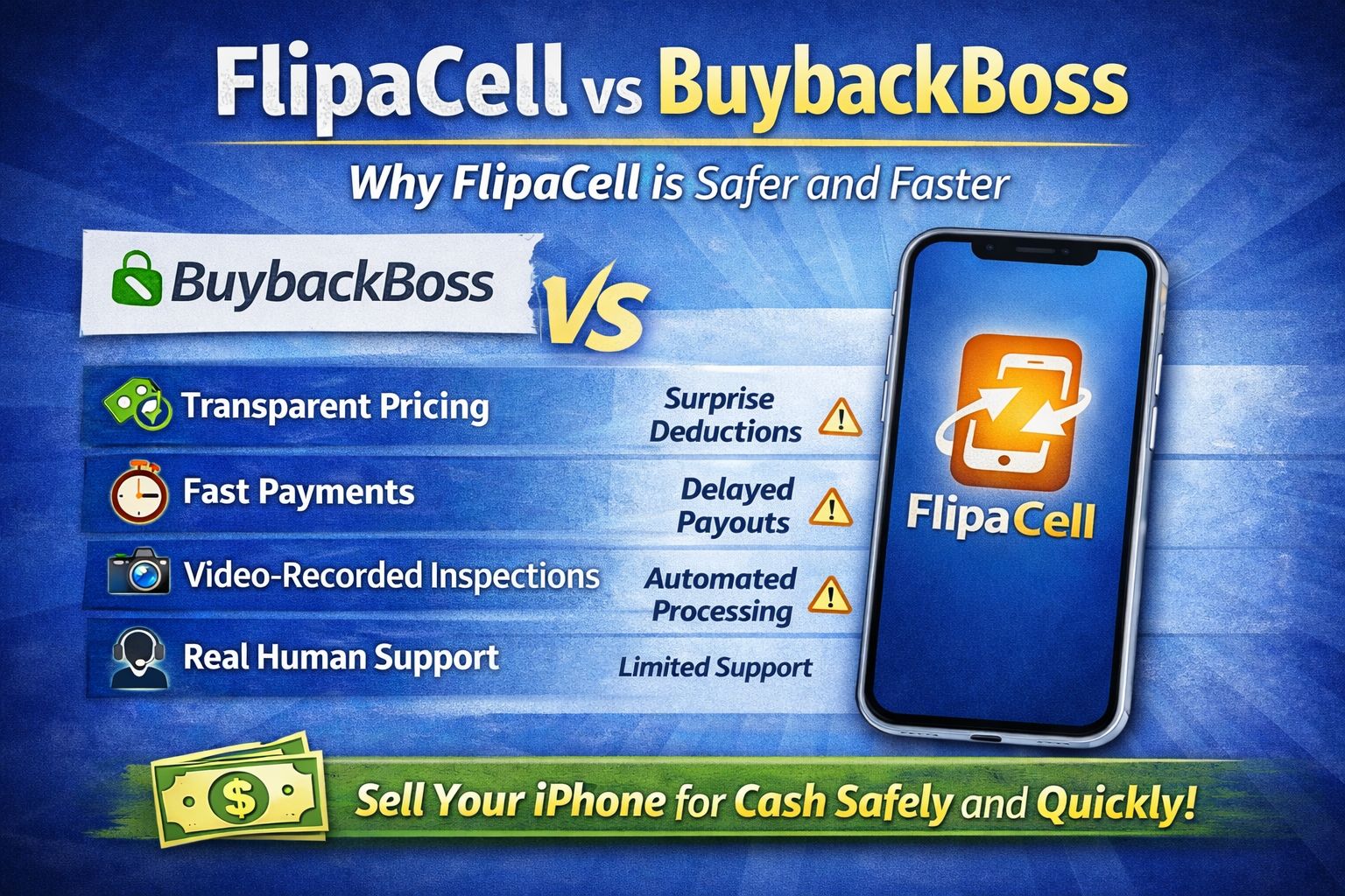 FlipaCell vs BuybackBoss – Why FlipaCell is a Safer, Faster Alternative