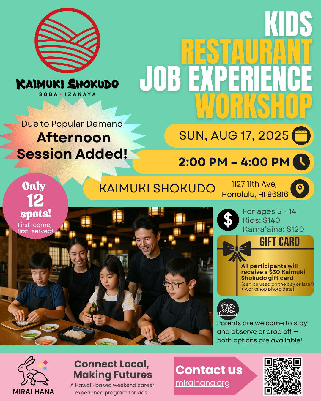 #002 Kaimuki Shokudo – Kids Job Experience: Restaurant Edition