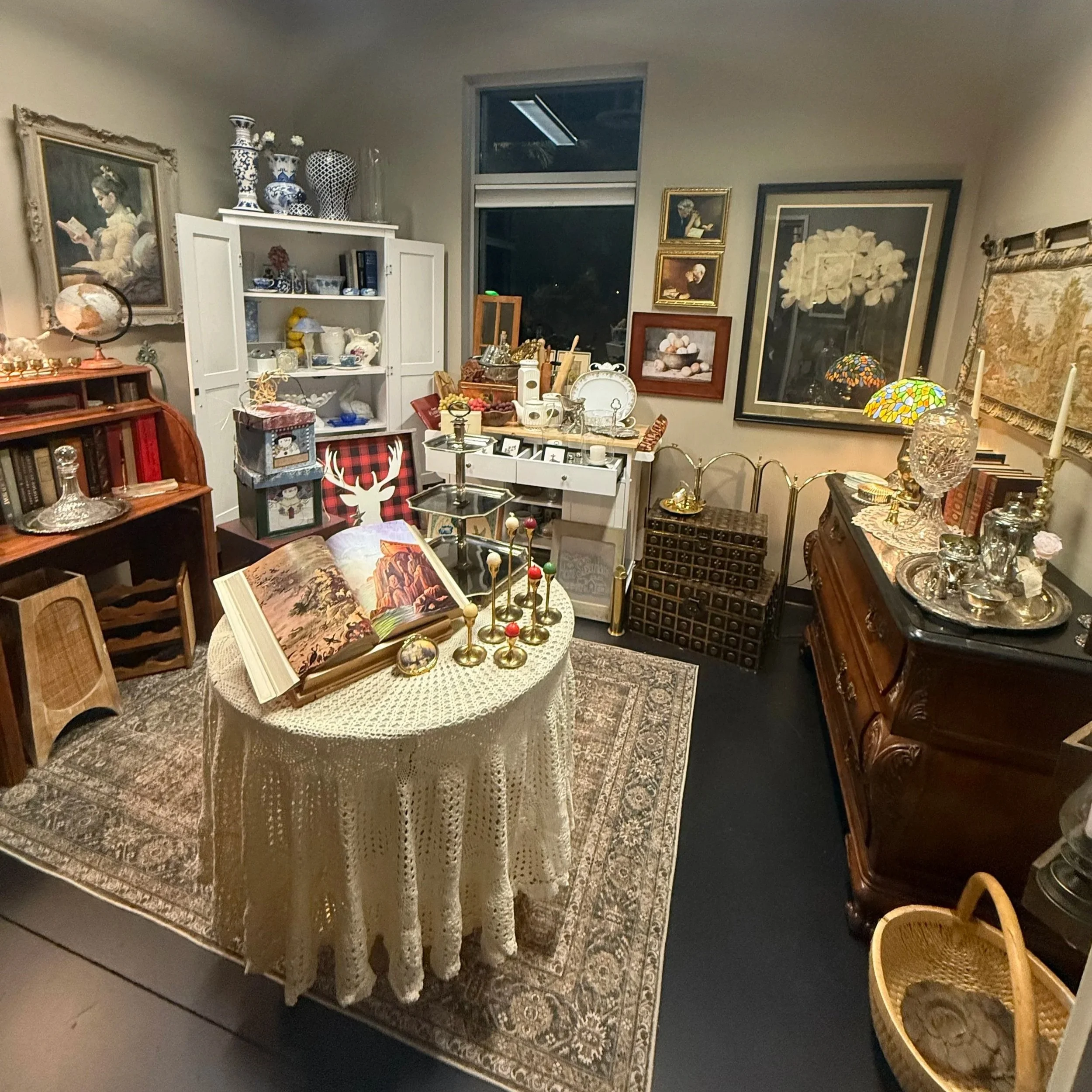 Hand-selected vintage home décor and one-of-a-kind treasures displayed at Runway Vintage, a curated boutique in Coeur d’Alene, Idaho.