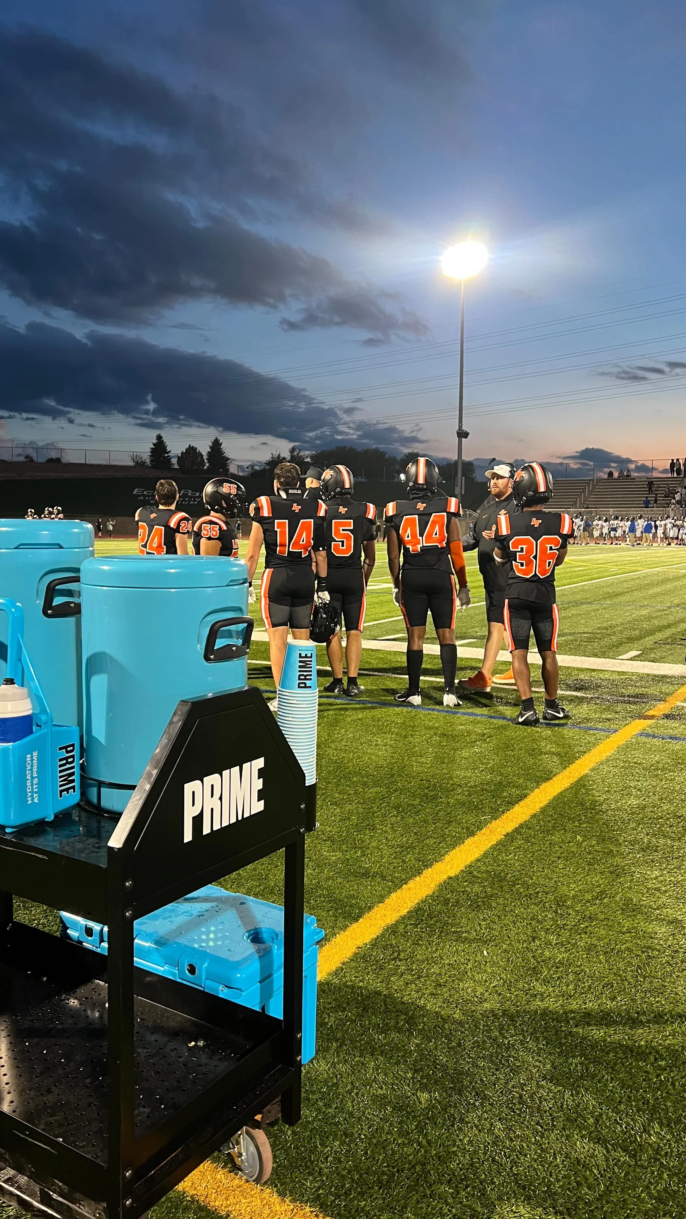 Game day essentials: Friday night lights and @drinkprime! Thanks for Keeping Titans Football hydrated!