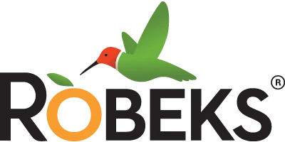 A colorful logo with a green hummingbird flying above the word 'ROBOTS' in black text.