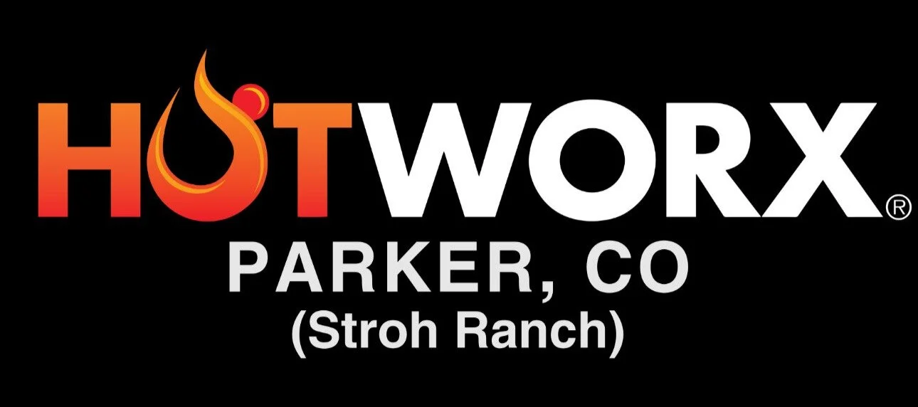 Logo for HotWorx Parker, CO (Stroh Ranch) with stylized flame and text on black background.