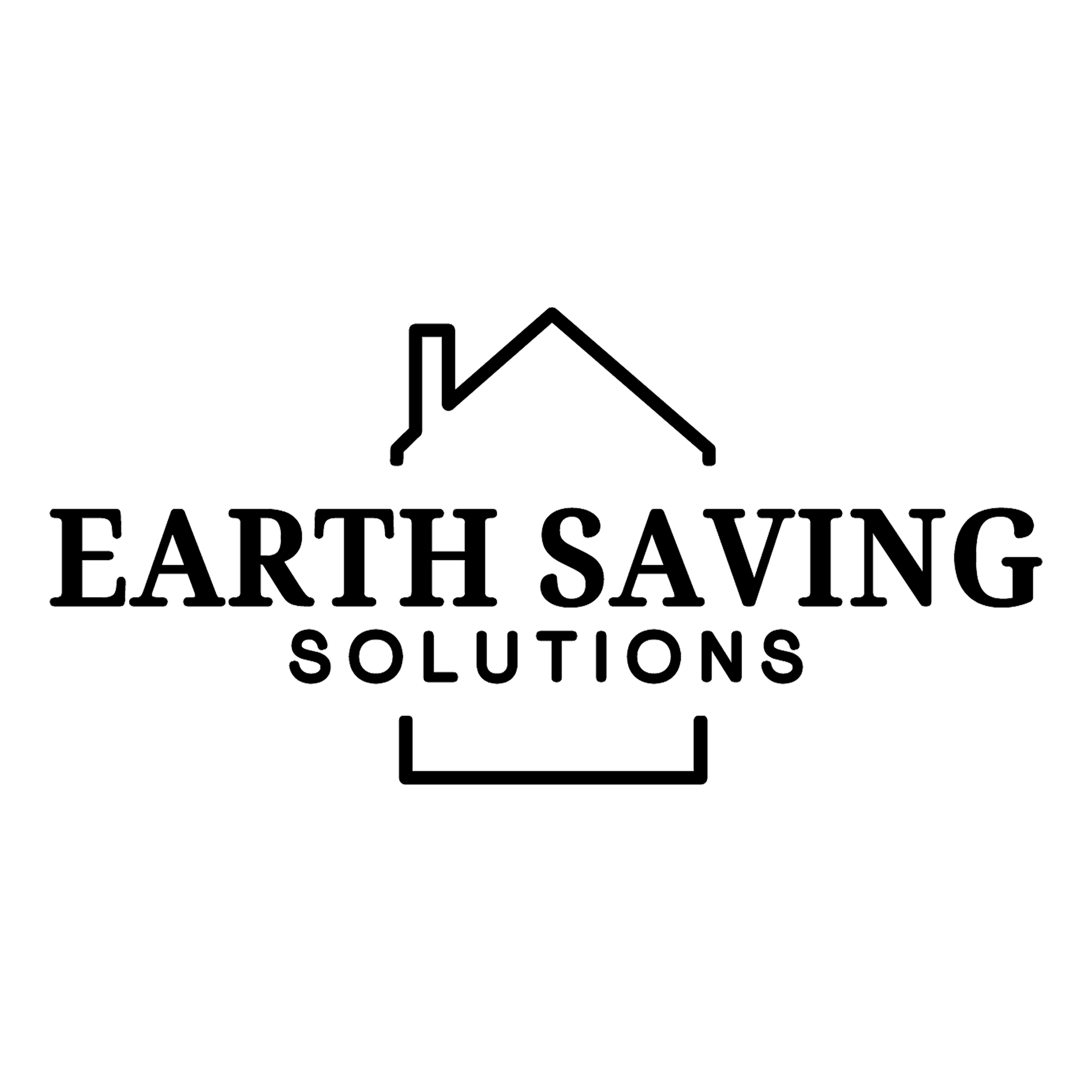 Logo with a house outline and the text "Earth Saving Solutions" in black.