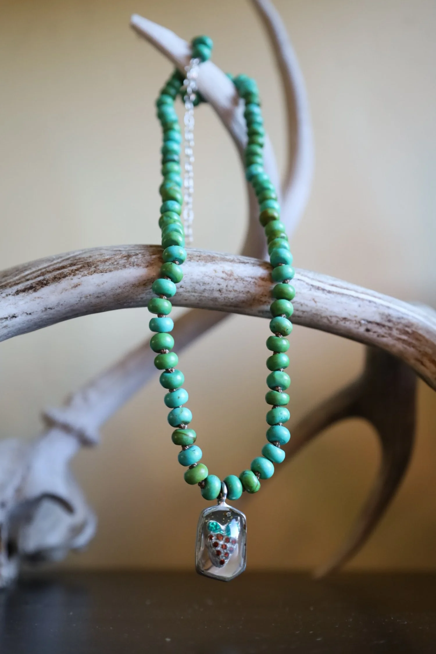 Turquoise Rondelle Necklace with Strawberry Charm