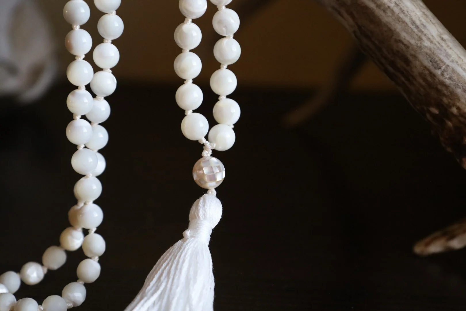 Mother of Pearl Mala with White Tassel
