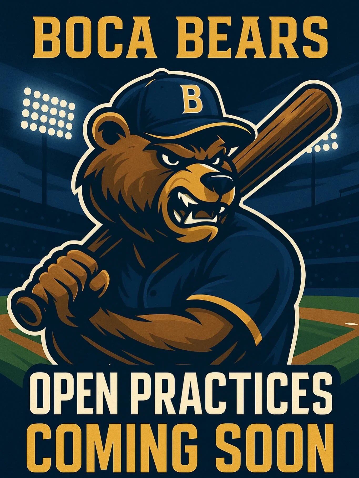 👀⚾️ Be on the lookout&hellip;
Boca Bears Open Practices are coming soon.
If you&rsquo;ve got the grind, the heart, and the hunger &mdash; this is your shot.
Stay ready. Details dropping soon.
#BocaBearsBaseball #OpenPracticeAlert #TravelBallReady #B