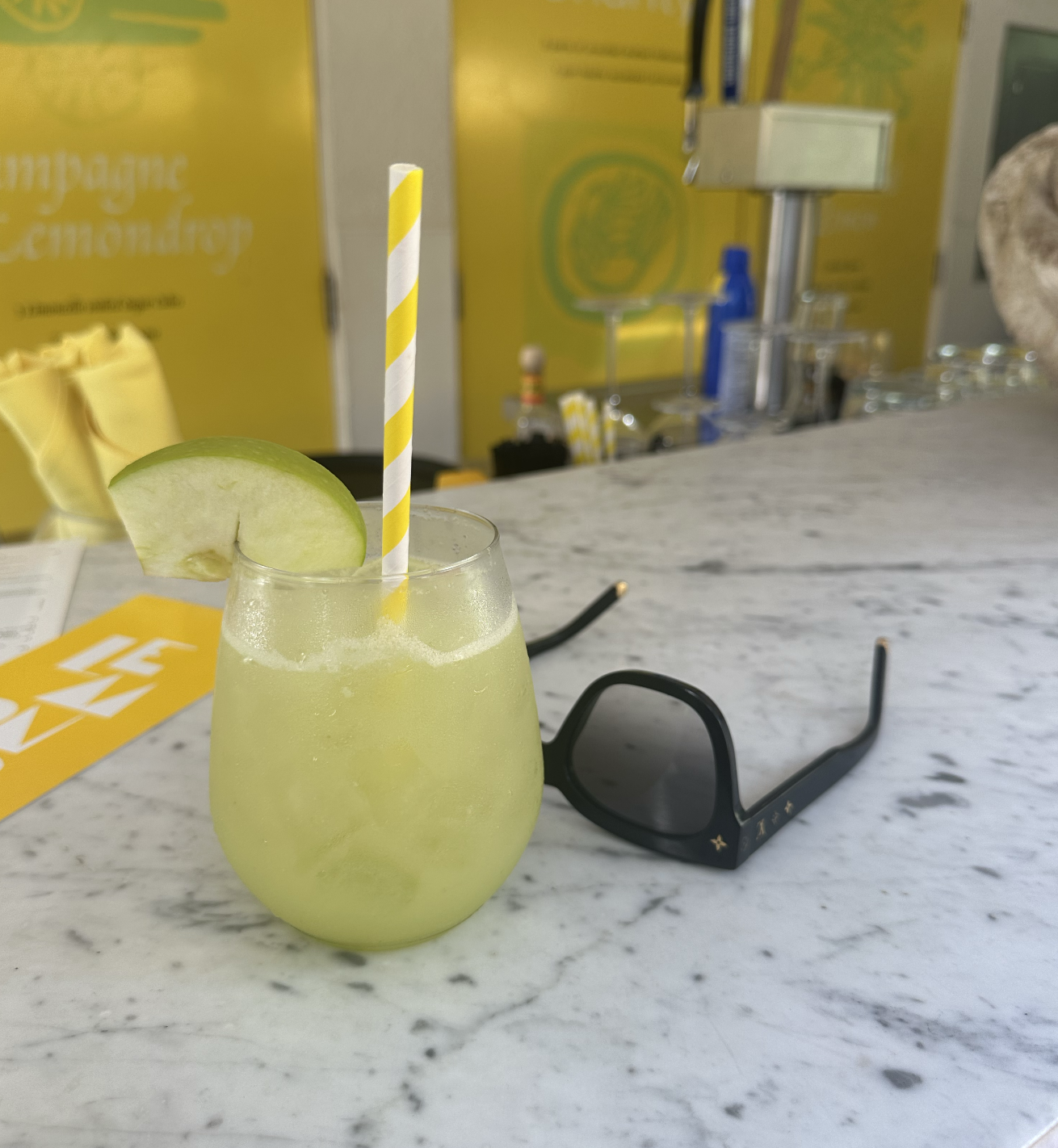  Green apple lemonade, spiked. SO GOOD! 