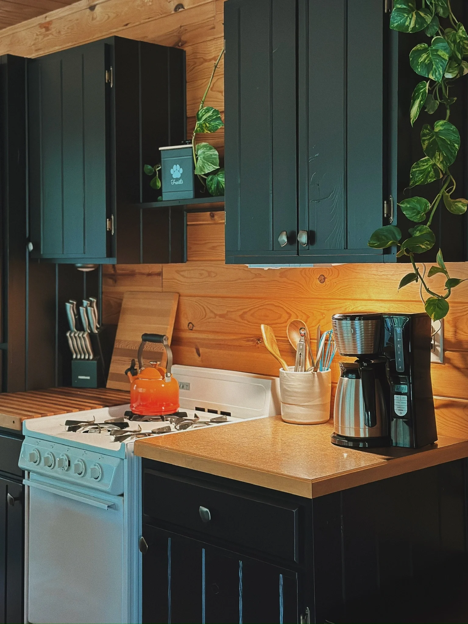 Your kitchen away from kitchen... with coffee carafe and quaint tea kettle