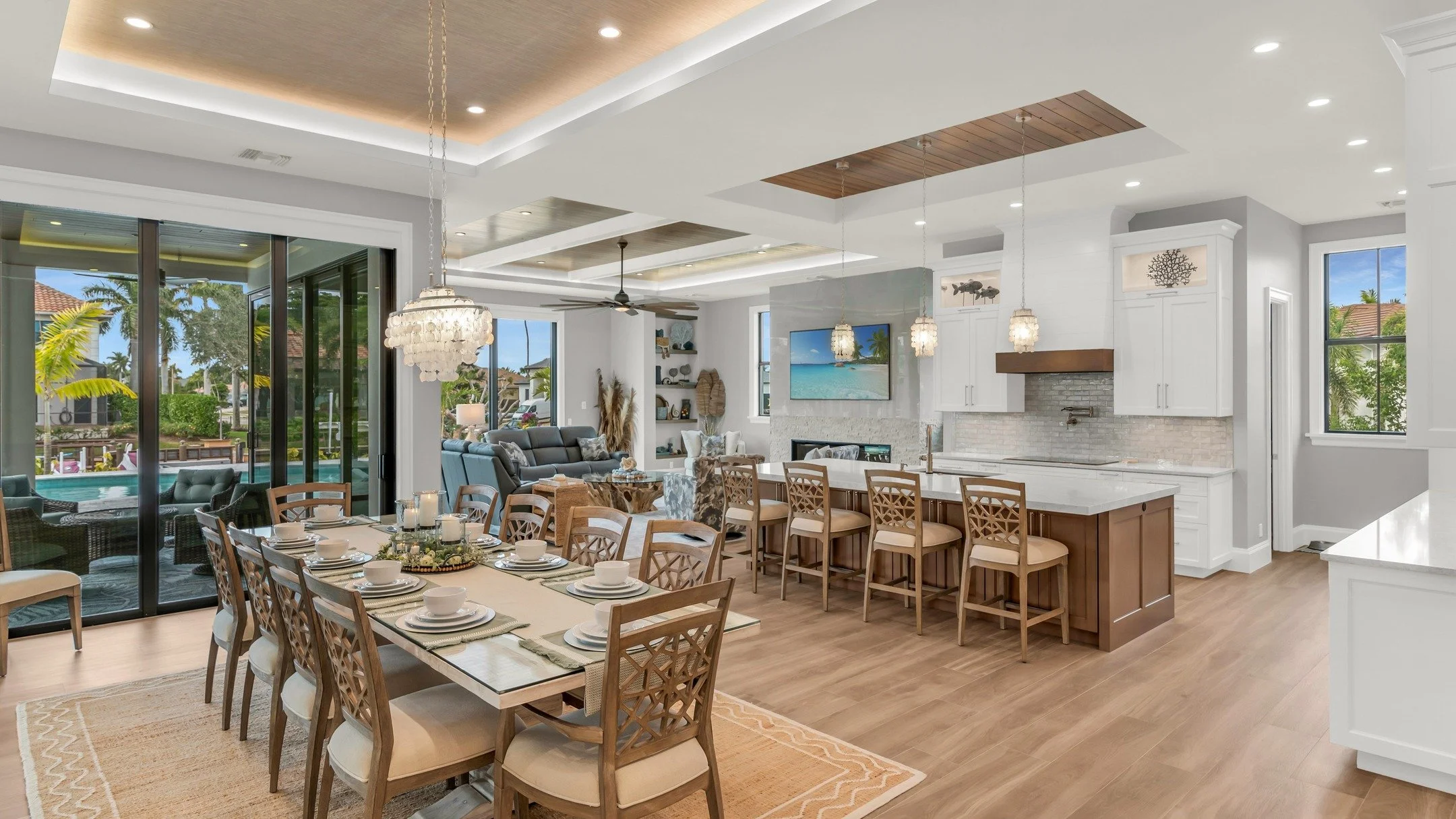 Color goes a long way in this home. The selections blend beautifully throughout, drawing in soft blue tones that reflect the home&rsquo;s coastal geography. This new construction project included many thoughtful changes to the original architect&rsqu