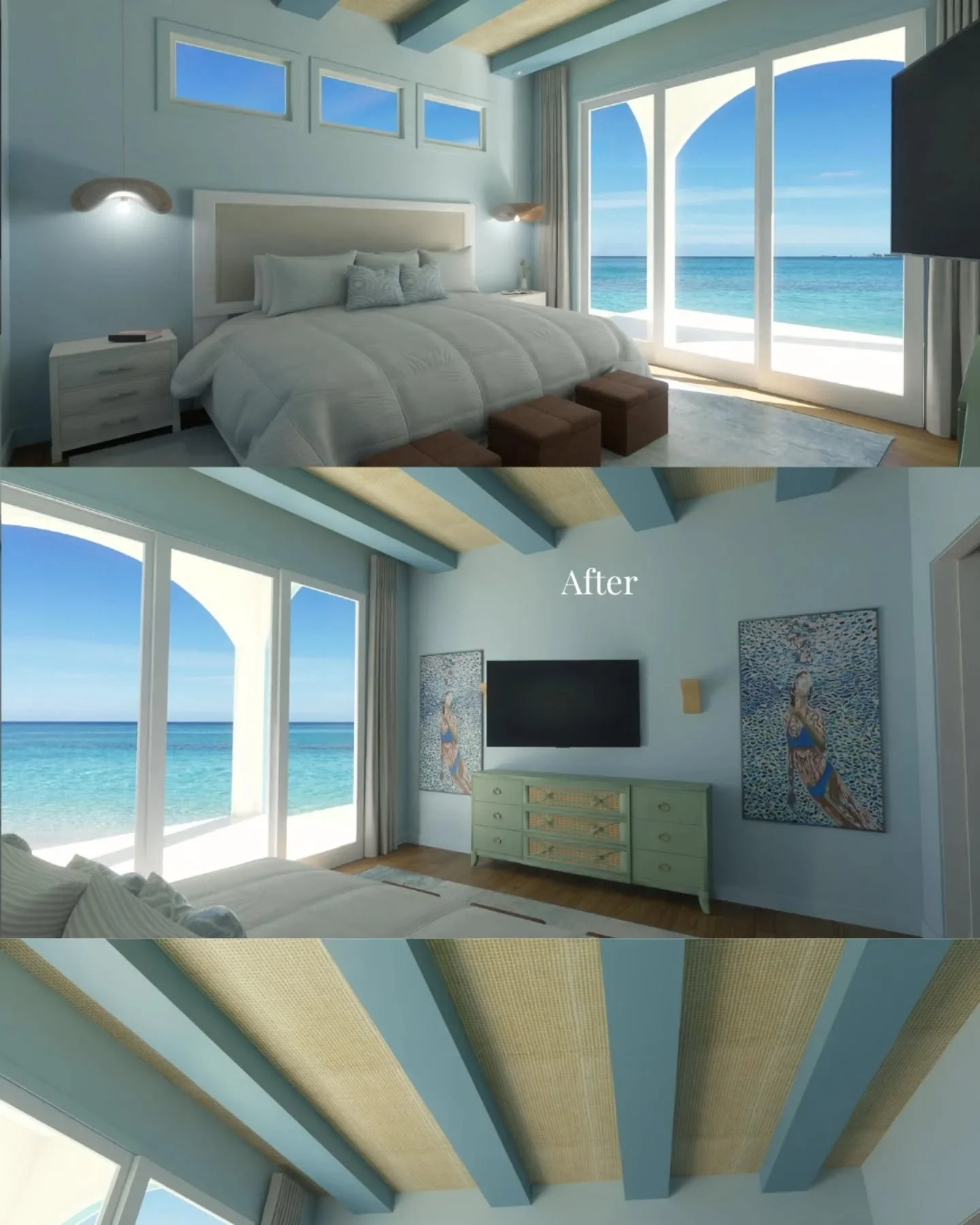 Revamping a seaside bedroom into something more intentional.
Design is about creating a feeling. Here, it is calm and effortless. Natural light pours in through the windows, and the sliding doors introduce another layer.
