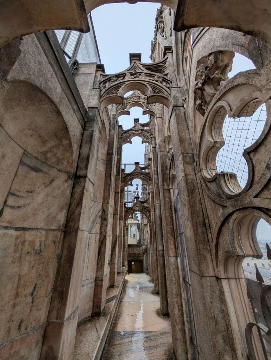 Quatrefoil design on Duomo di Milano, illustrating Gothic architecture.