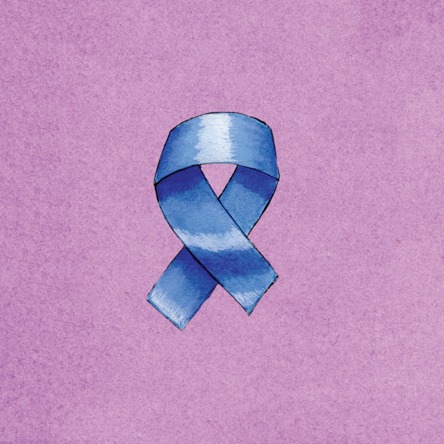 Blue awareness ribbon on a pink textured background.