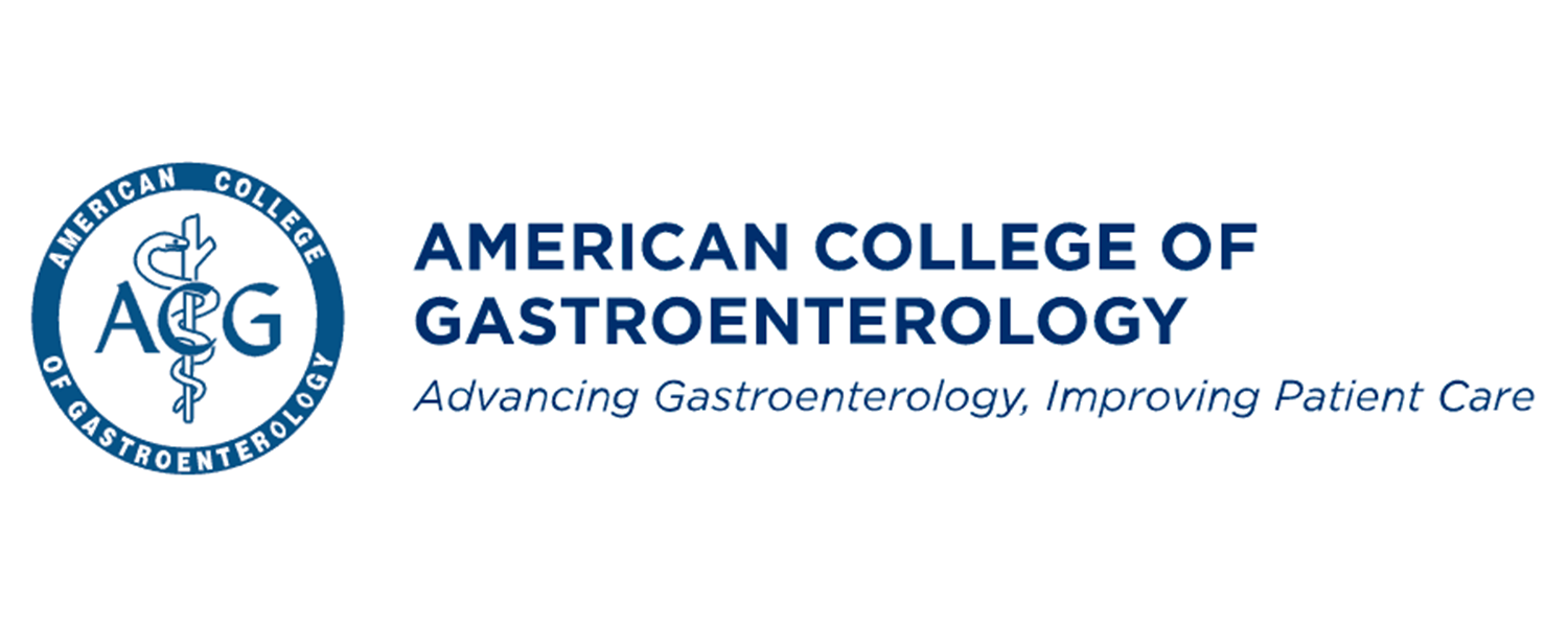 Logo of the American College of Gastroenterology with a caduceus and the text 'American College of Gastroenterology, Advancing Gastroenterology, Improving Patient Care'.