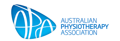 Logo of the Australian Physiotherapy Association with a stylized blue and white graphic and text
