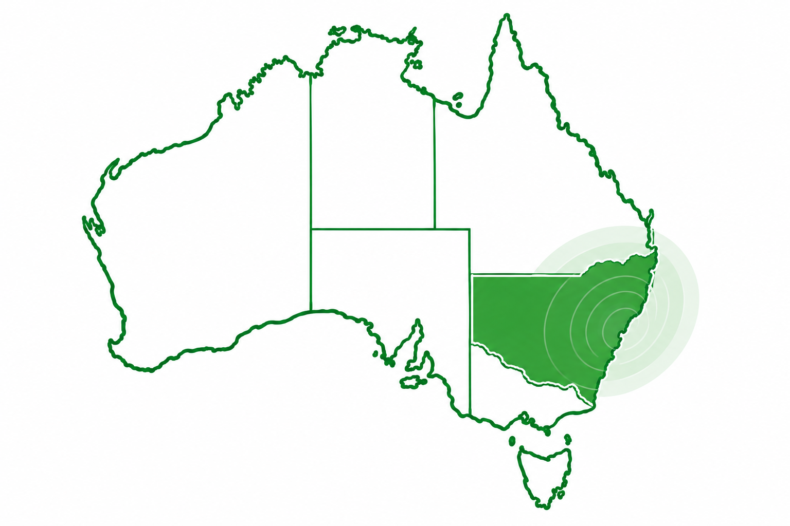 Map of Australia with a highlighted region in the southeastern part of the country.