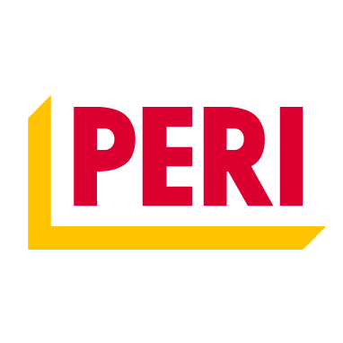 PERI Flooring logo with a red word 'PERI' and yellow geometric shapes framing the left and bottom edges.