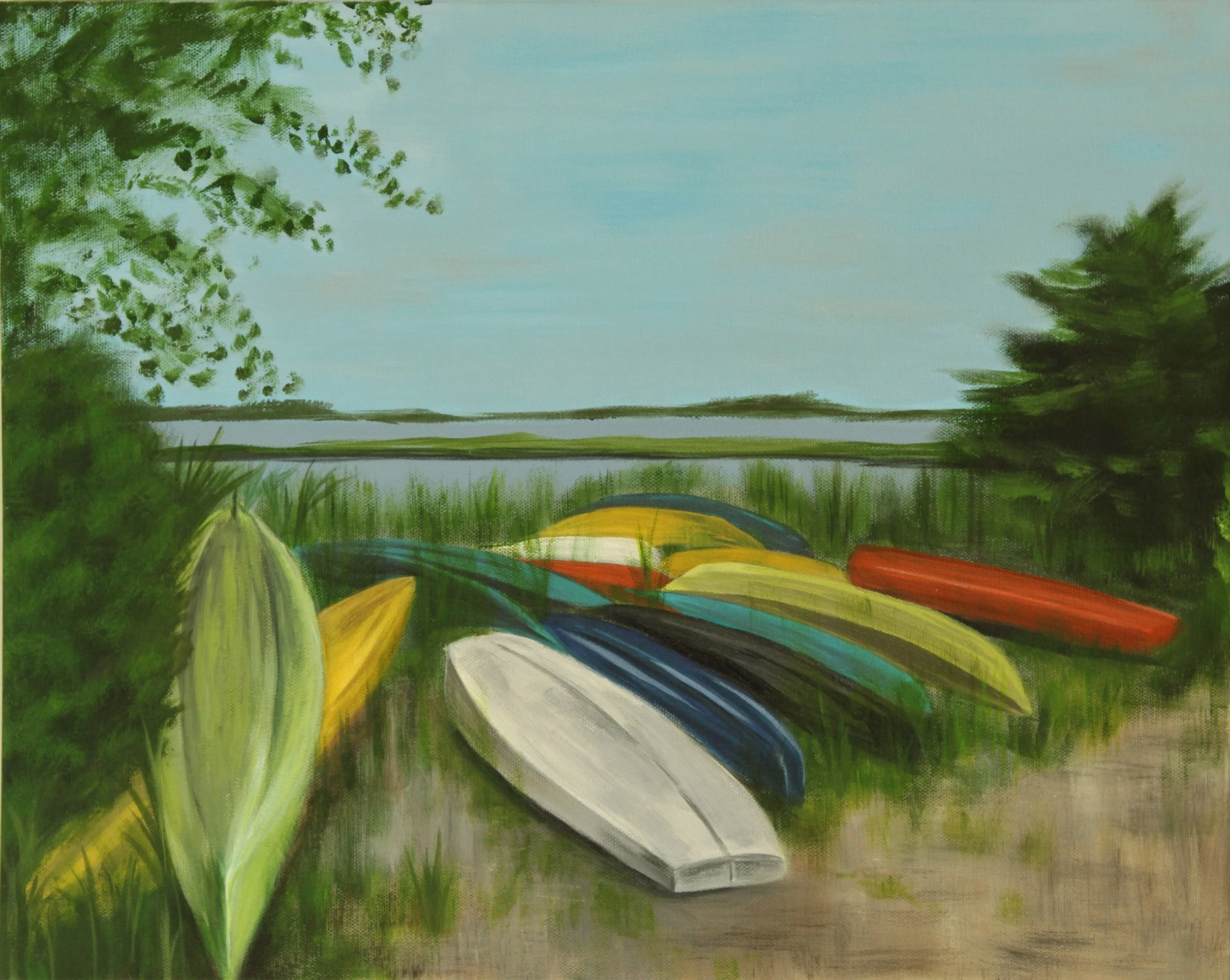 Kayaks by the Bay/16x20/acrylic on canvas/2024