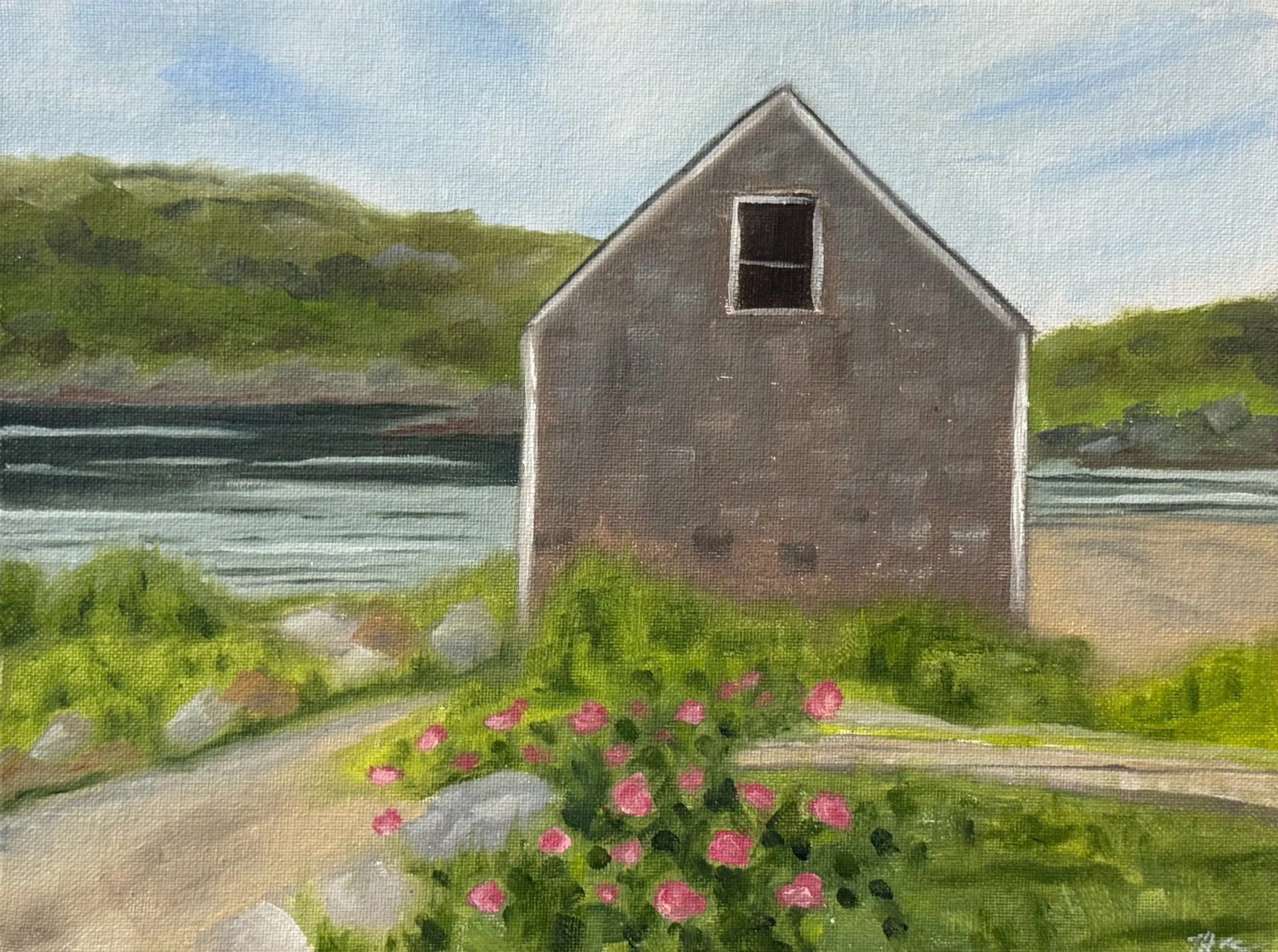 Shack and Roses, Monhegan/9x12/oil on canvas/2026
