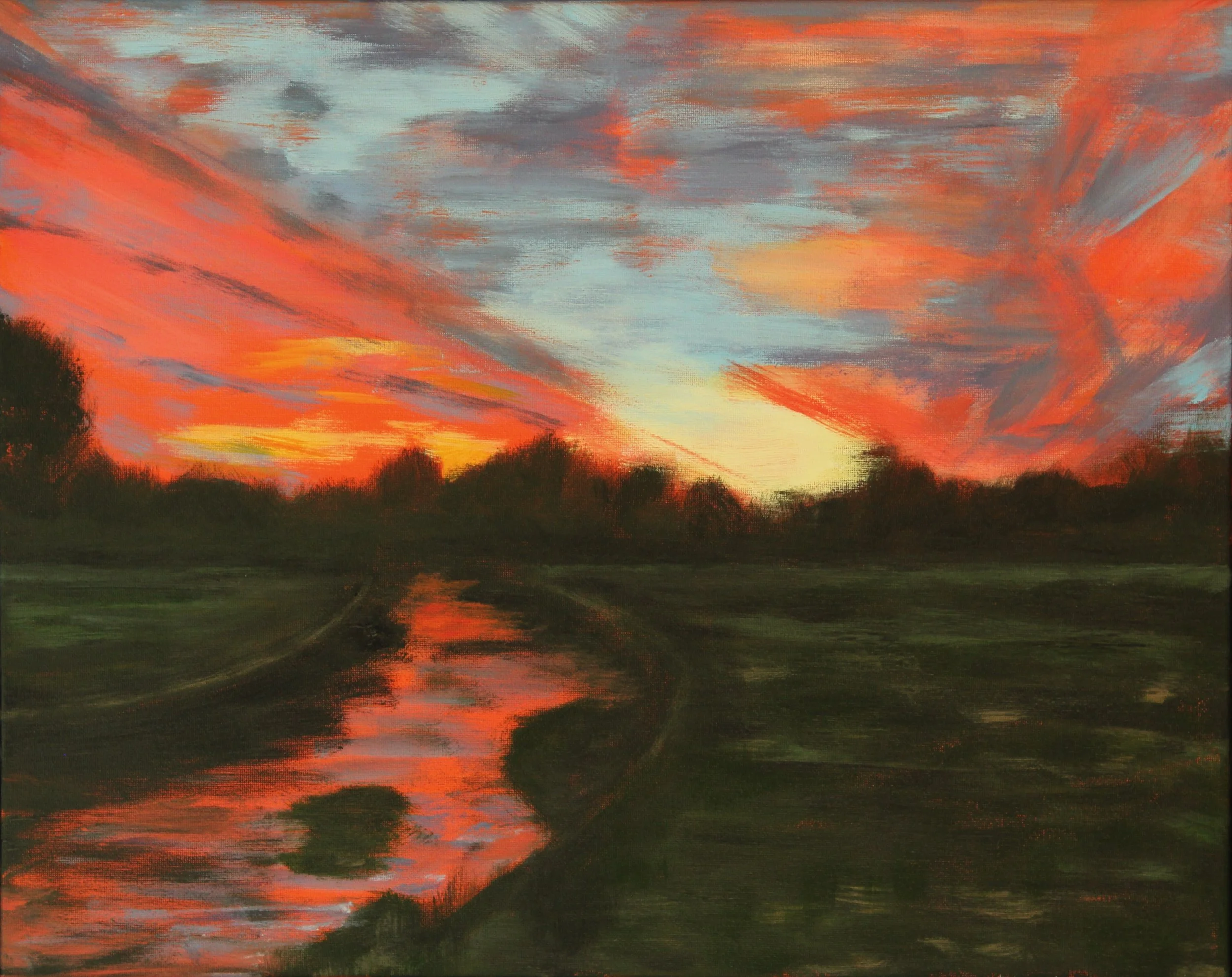 Sunset, Backyard Stream/16x20/acrylic on canvas/2024