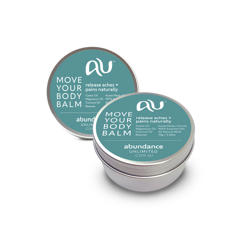 Two Move Your Body Balm tins sit on a white background