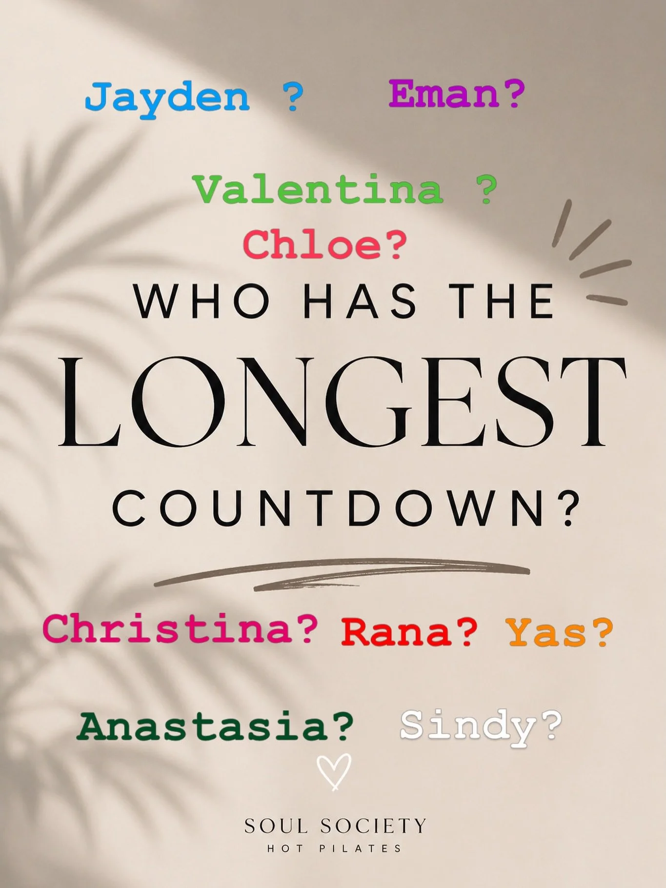 Who has the longest Pilates countdown ?