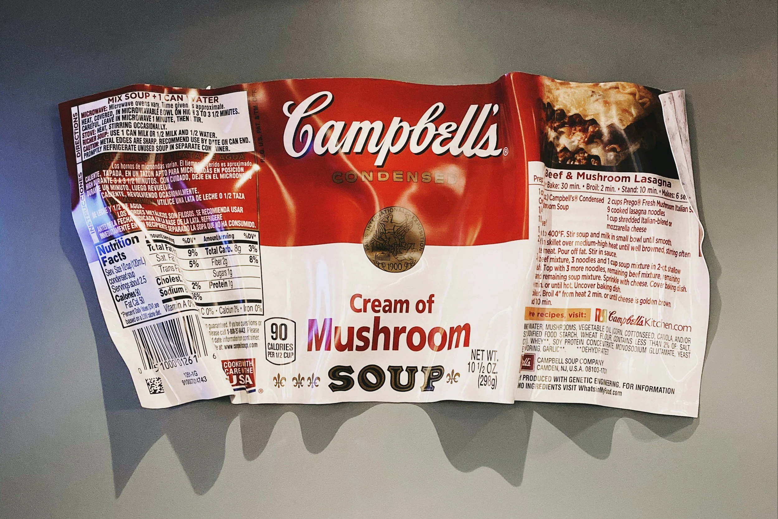 Cream of mushroom soup tin label