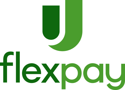 Flexpay logo with a large stylized green letter 'J' above the word 'flexpay' in green letters.
