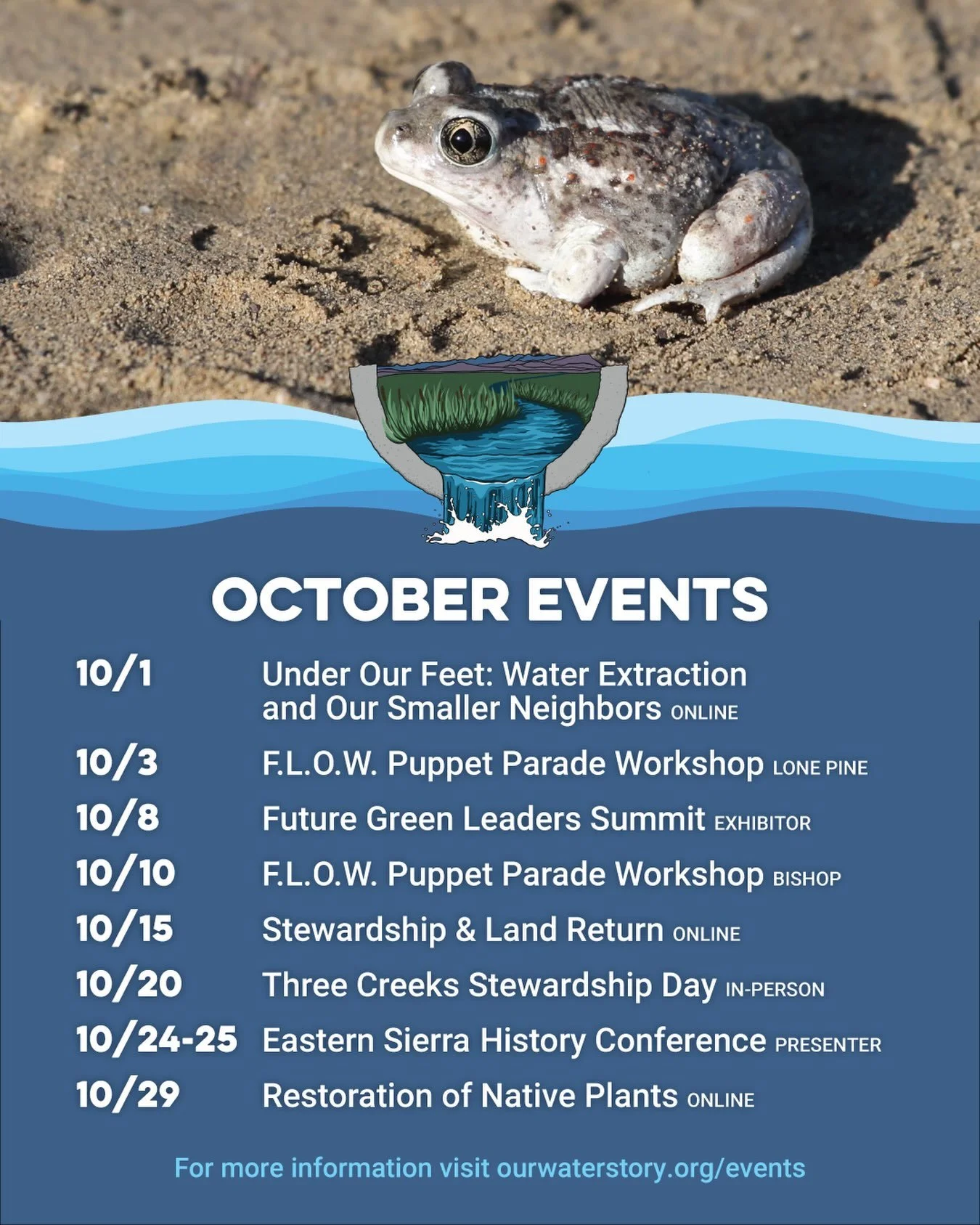 October is here! 🍂 And Revealing Payahuunad&uuml; has a variety of online and in-person events to keep the water conversations flowing! 

Visit our website for all the details, sign up links and information about water empowerment education - ourwat