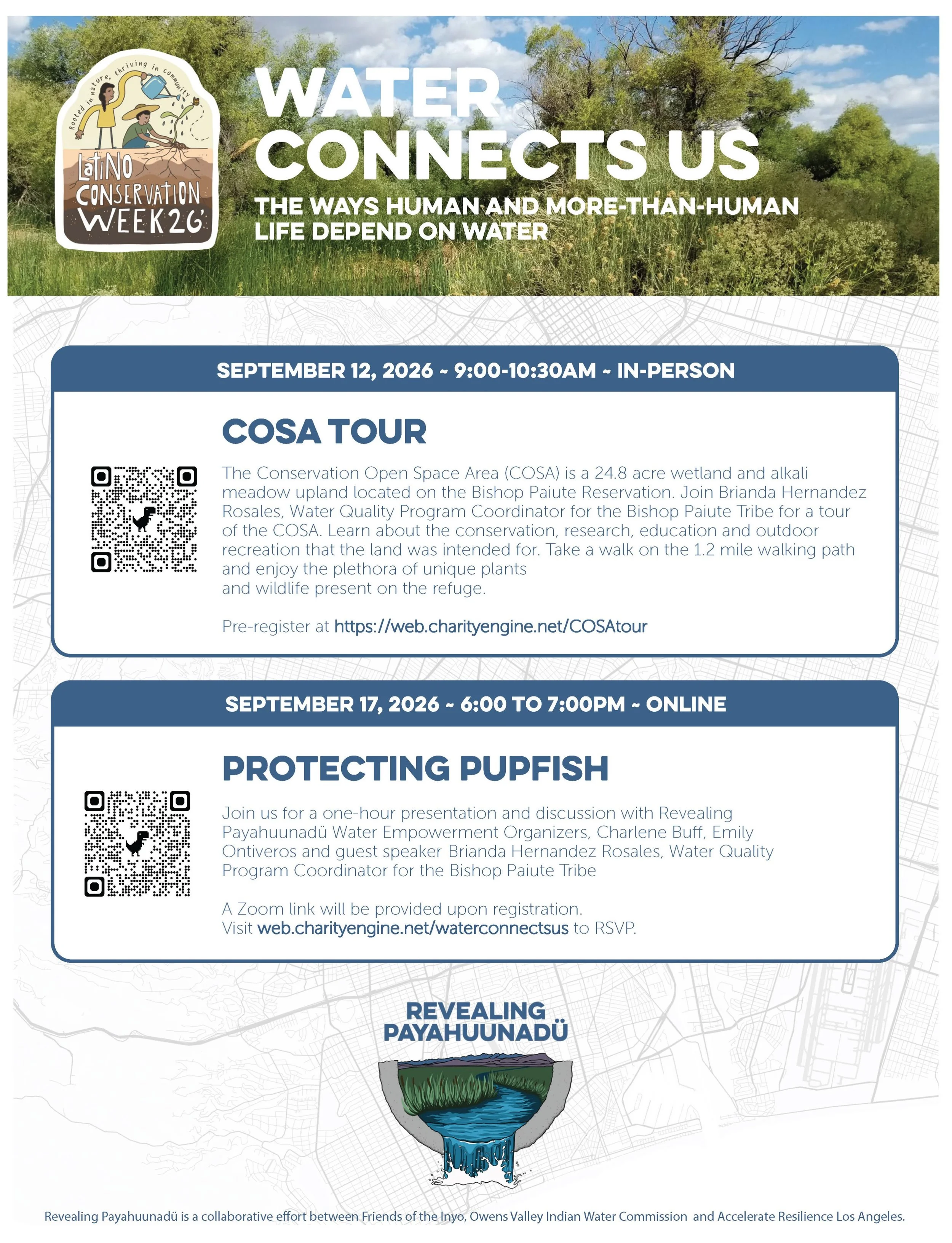 Coming up this weekend - we will be kicking off our Latino Conservation Week offerings with an tour of the COSA (Conservation Open Space Area) led by Brianna Hernandez Rosales, Water Quality Program Coordinator for Bishop Paiute Tribe. We invite you 