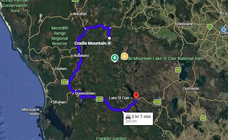 lake st clair to cradle mountain transfer map